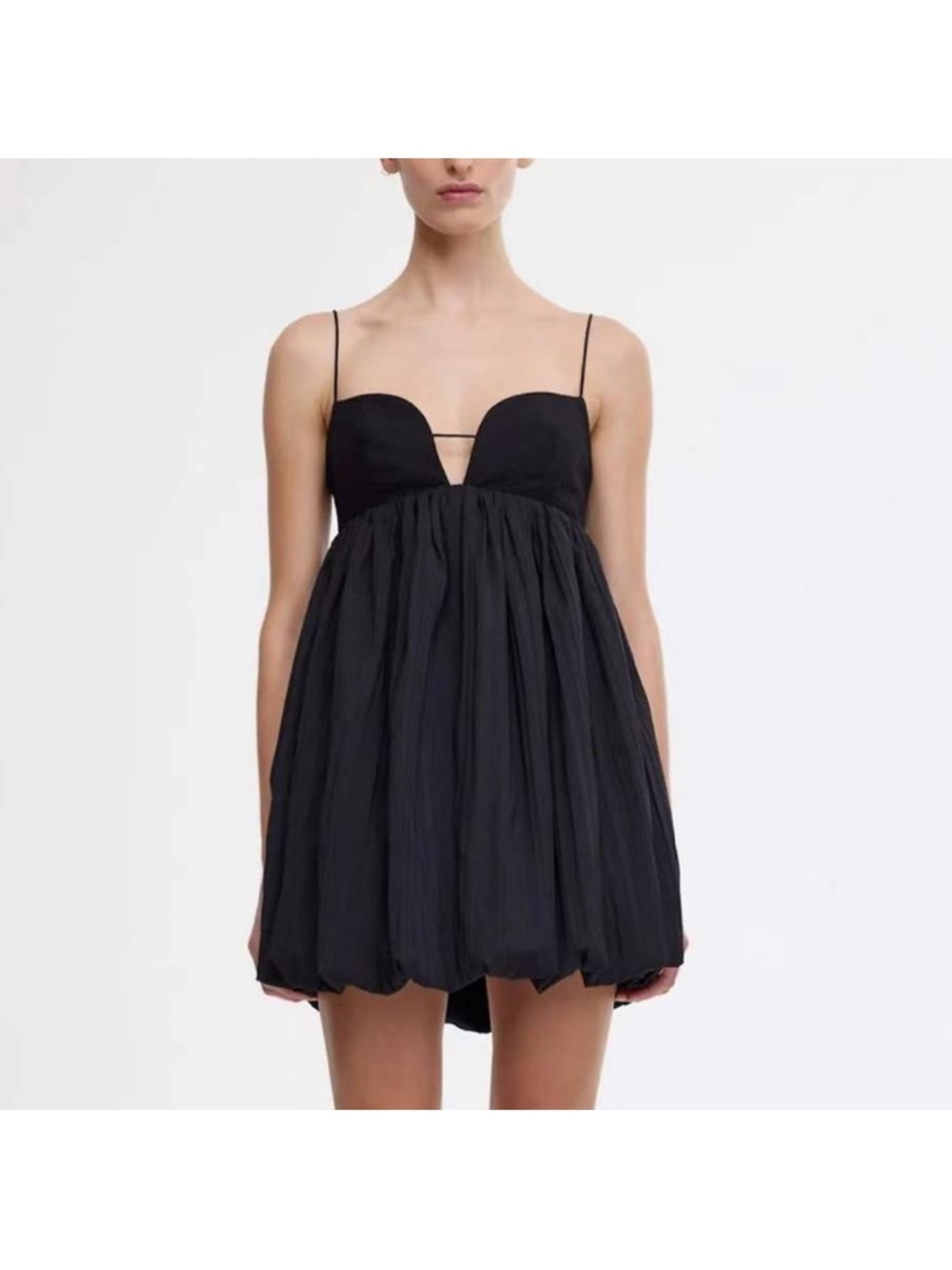 Acler Palermo Black Babydoll Mini Slip Dress Sweetheart Neckline Bubble Hem US 8